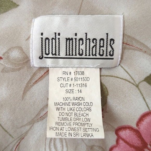 Jodi Michaels Y2K Vintage Floral Sleeveless V-neck Midi Shift Dress Beige 14 - Picture 5 of 11